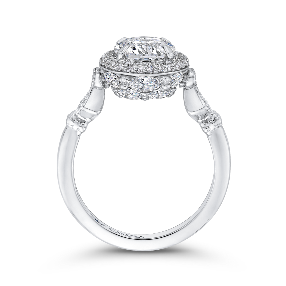 Round Diamond Double Halo Engagement Ring in 14K White Gold (Semi-Mount)