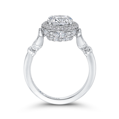 Round Diamond Double Halo Engagement Ring in 14K White Gold (Semi-Mount)