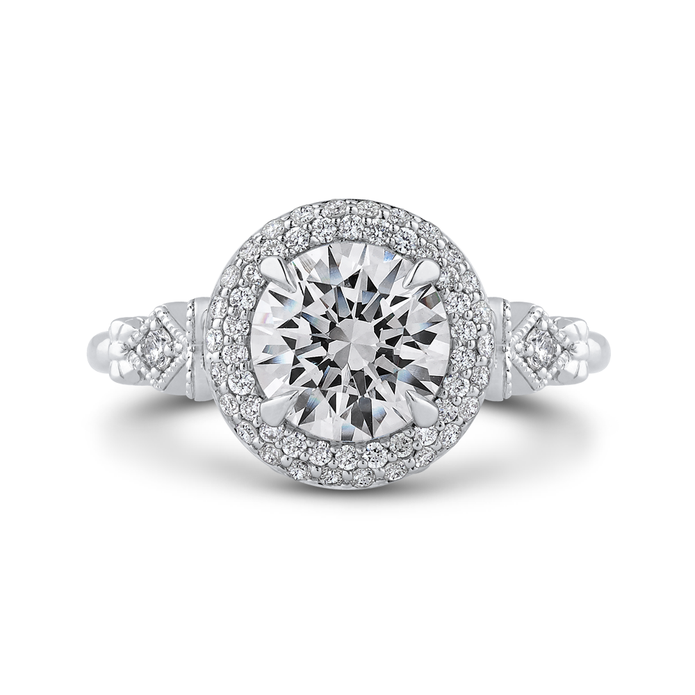 Round Diamond Double Halo Engagement Ring in 14K White Gold (Semi-Mount)