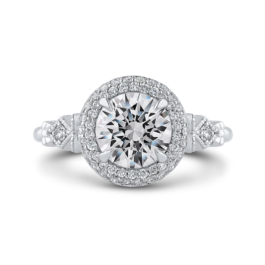 Round Diamond Double Halo Engagement Ring in 14K White Gold (Semi-Mount)