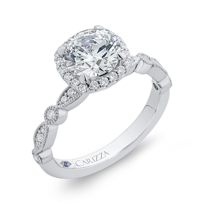 Diamond Halo Engagement Ring in 14K White Gold (Semi-Mount)