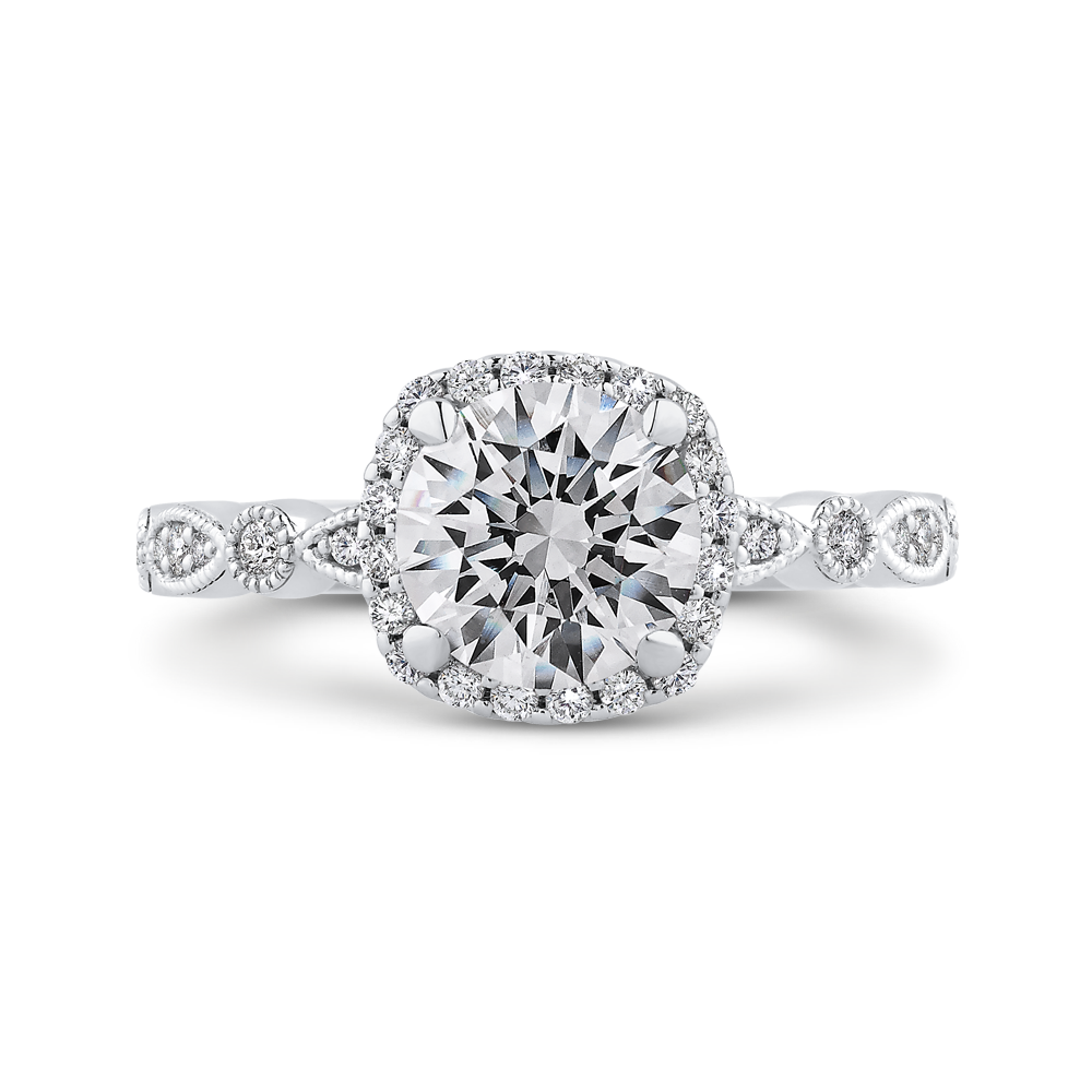 Diamond Halo Engagement Ring in 14K White Gold (Semi-Mount)