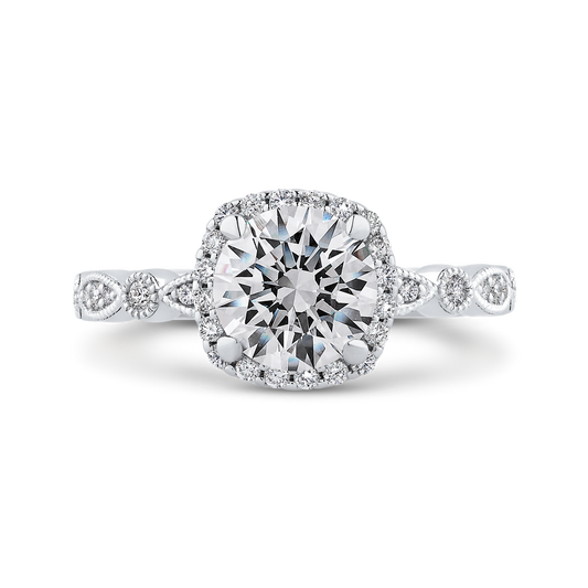 Diamond Halo Engagement Ring in 14K White Gold (Semi-Mount)