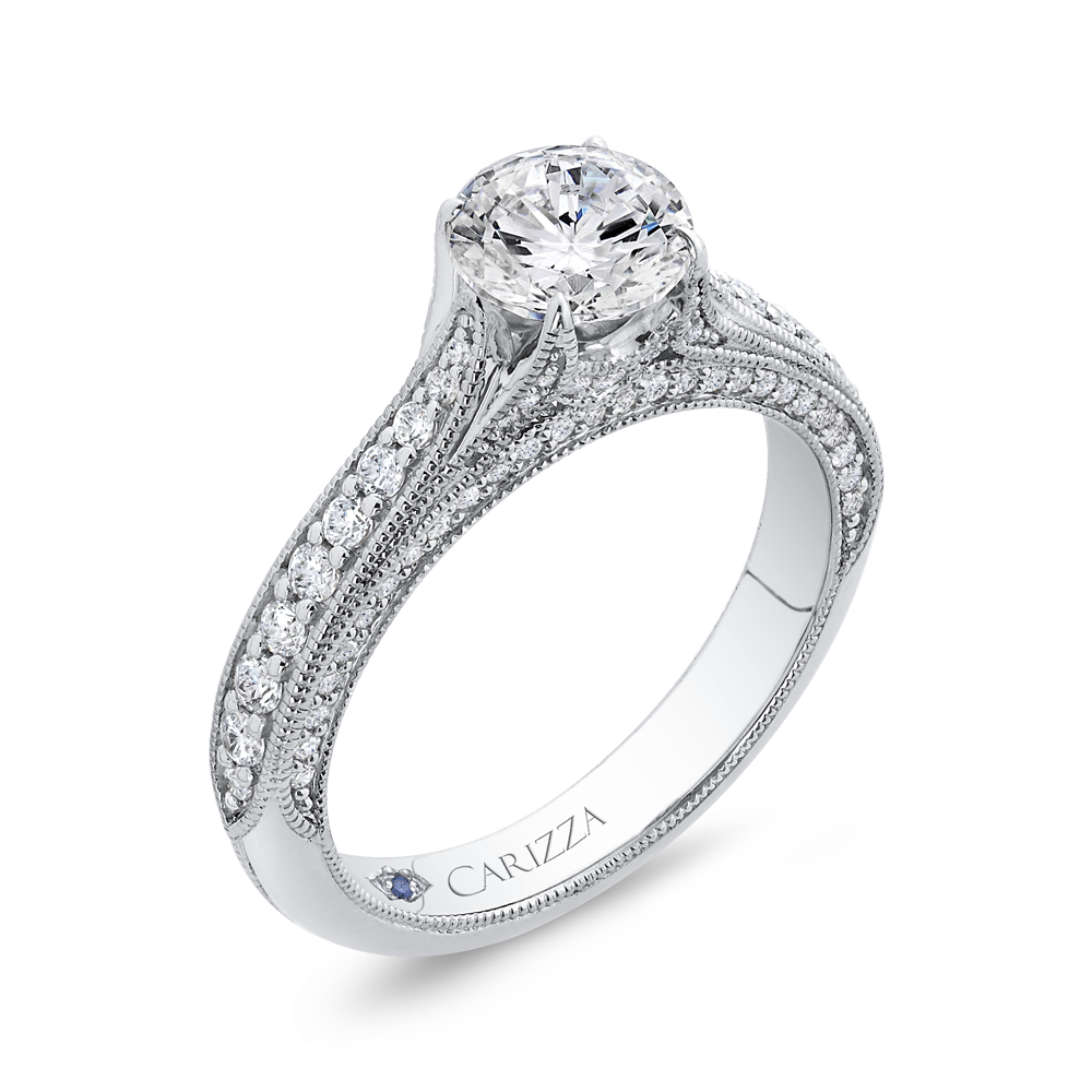 Round Diamond Cathedral Style Engagement Ring in 14K White Gold (Semi-Mount)