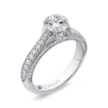 Round Diamond Cathedral Style Engagement Ring in 14K White Gold (Semi-Mount)