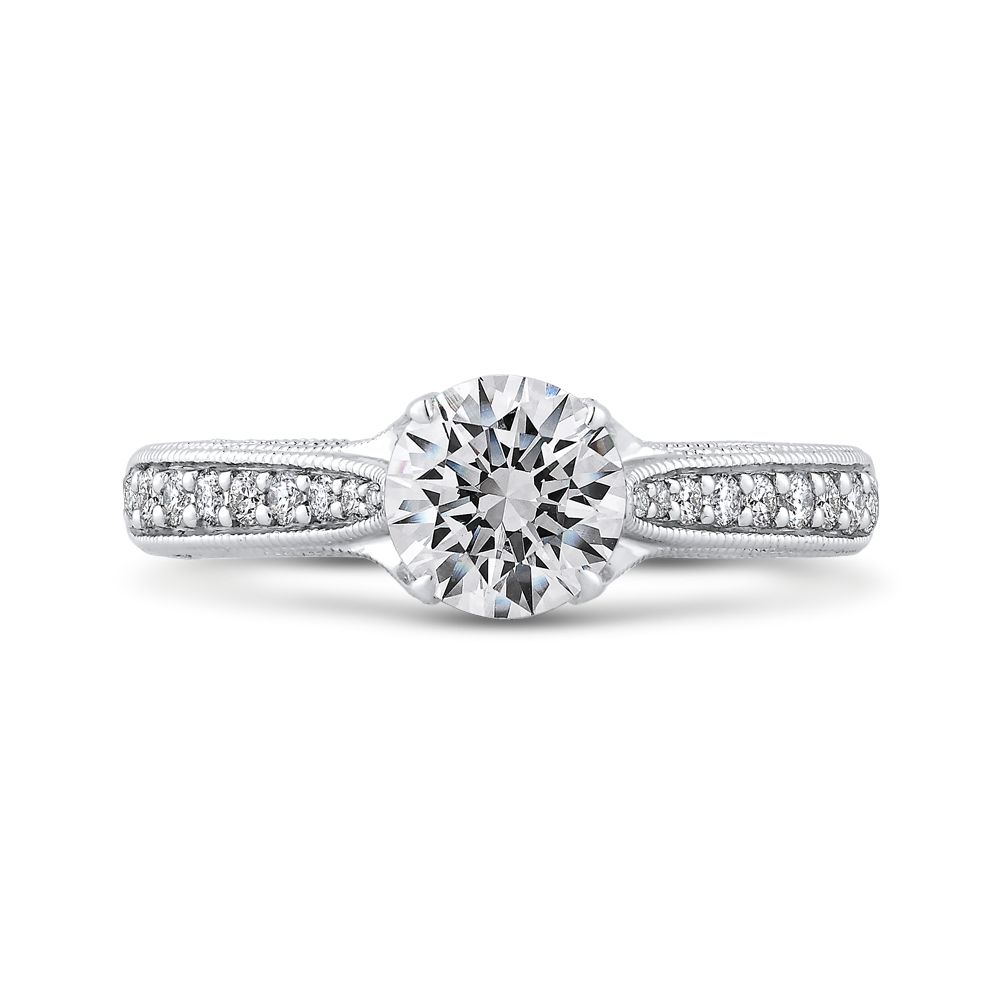 Round Diamond Cathedral Style Engagement Ring in 14K White Gold (Semi-Mount)