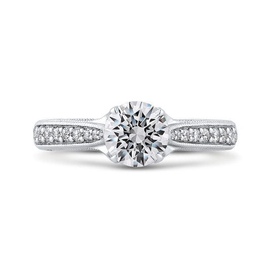 Round Diamond Cathedral Style Engagement Ring in 14K White Gold (Semi-Mount)