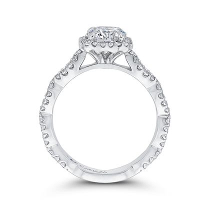 Round Halo Diamond Vintage Engagement Ring in 14K White Gold (Semi-Mount)