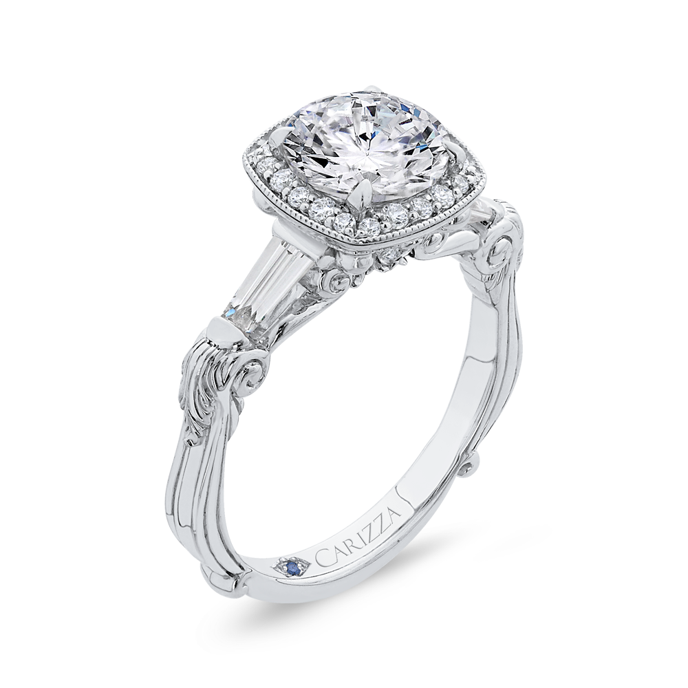 Round Diamond Halo Engagement Ring in 14K White Gold (Semi-Mount)