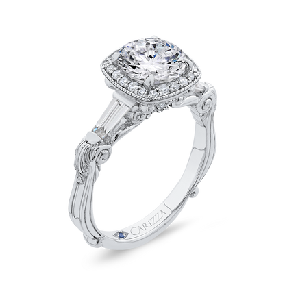 Round Diamond Halo Engagement Ring in 14K White Gold (Semi-Mount)