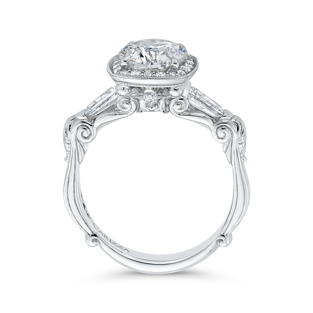 Round Diamond Halo Engagement Ring in 14K White Gold (Semi-Mount)