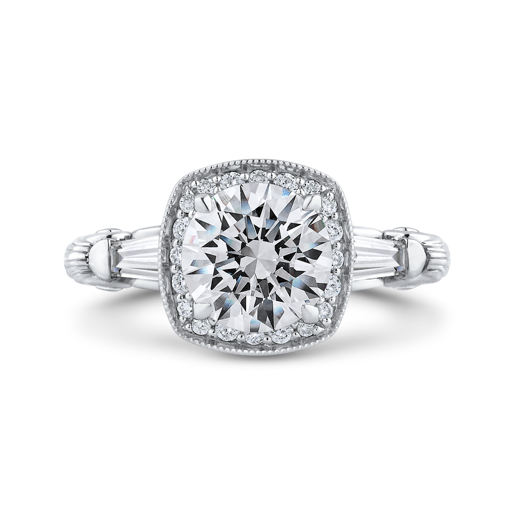 Round Diamond Halo Engagement Ring in 14K White Gold (Semi-Mount)