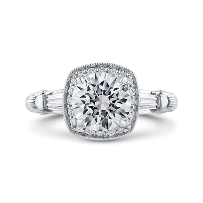 Round Diamond Halo Engagement Ring in 14K White Gold (Semi-Mount)