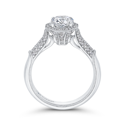 Round Halo Diamond Vintage Engagement Ring in 14K White Gold (Semi-Mount)