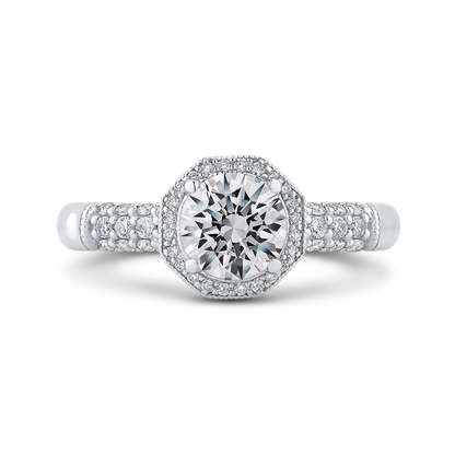 Round Halo Diamond Vintage Engagement Ring in 14K White Gold (Semi-Mount)