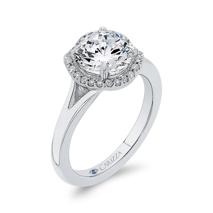 Split Shank Diamond Split Shank Halo Engagement Ring in 14K White Gold (Semi-Mount)