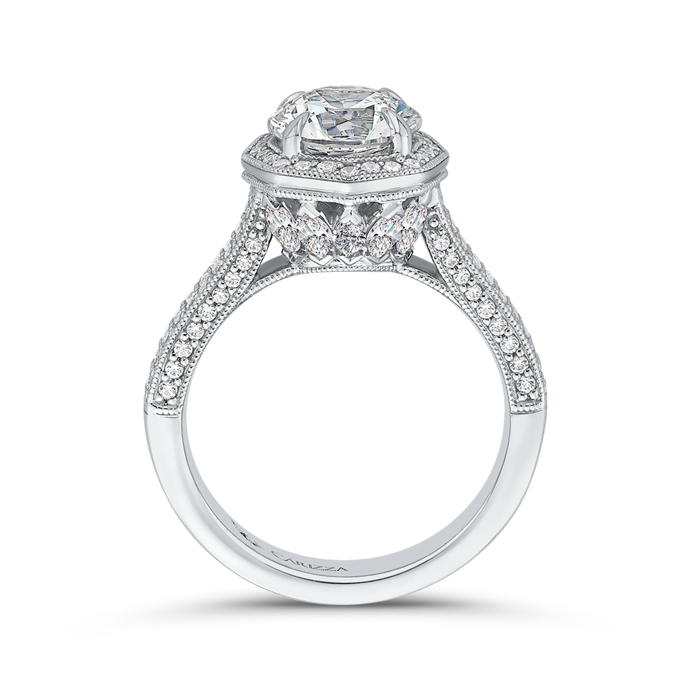 Round Diamond Halo Engagement Ring in 14K White Gold (Semi-Mount)