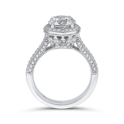 Round Diamond Halo Engagement Ring in 14K White Gold (Semi-Mount)