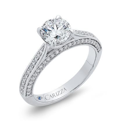 Round Diamond Floral Engagement Ring in 14K White Gold (Semi-Mount)