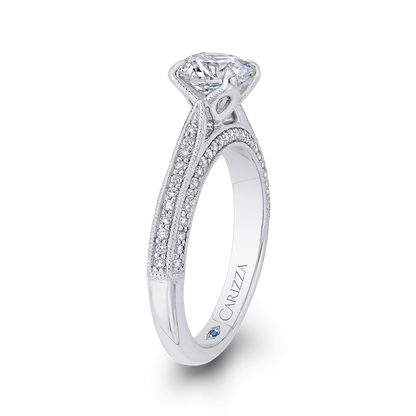 Round Diamond Floral Engagement Ring in 14K White Gold (Semi-Mount)