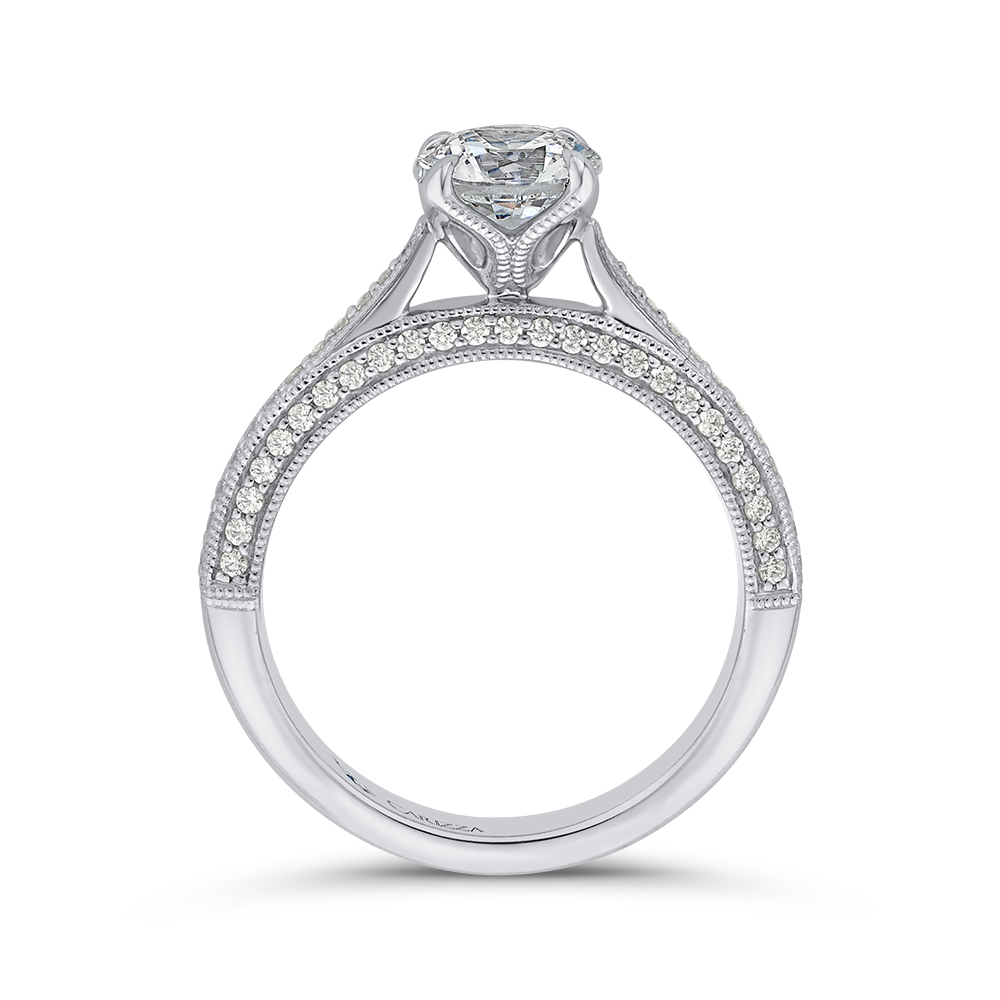 Round Diamond Floral Engagement Ring in 14K White Gold (Semi-Mount)