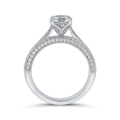 Round Diamond Floral Engagement Ring in 14K White Gold (Semi-Mount)