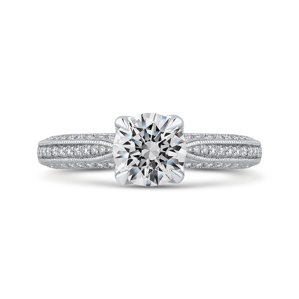 Round Diamond Floral Engagement Ring in 14K White Gold (Semi-Mount)