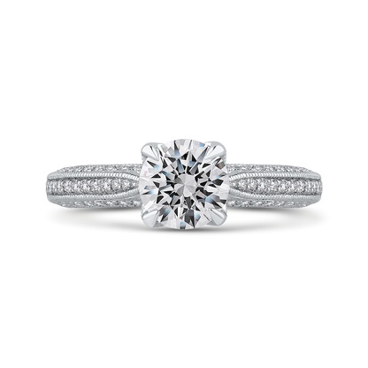 Round Diamond Floral Engagement Ring in 14K White Gold (Semi-Mount)