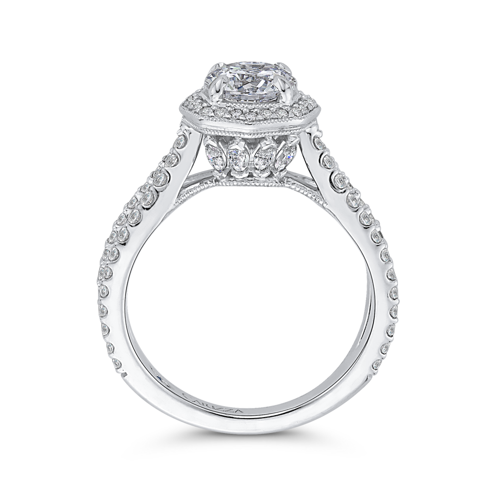 Split Shank Round Diamond Halo Engagement Ring in 14K White Gold (Semi-Mount)