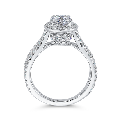 Split Shank Round Diamond Halo Engagement Ring in 14K White Gold (Semi-Mount)