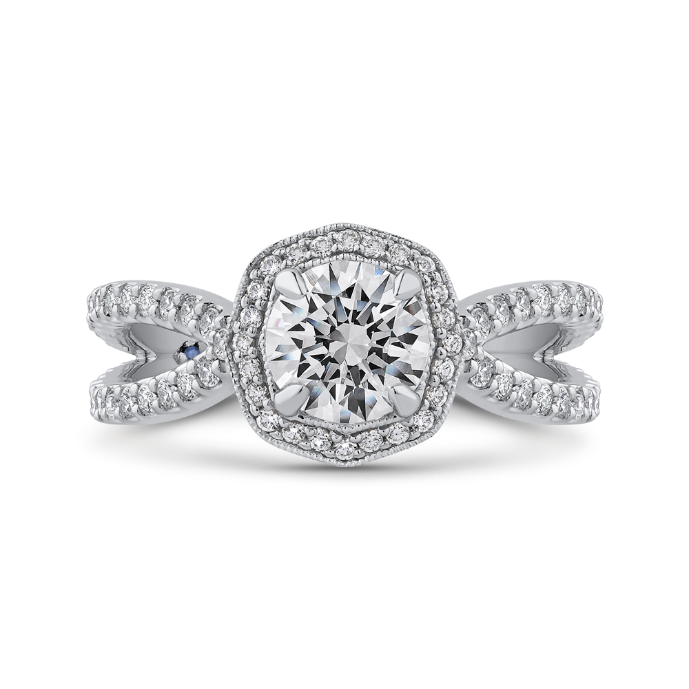 Split Shank Round Diamond Halo Engagement Ring in 14K White Gold (Semi-Mount)