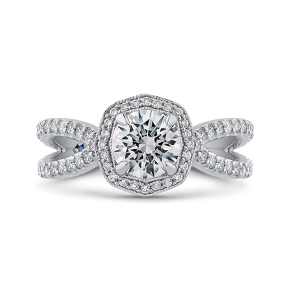 Split Shank Round Diamond Halo Engagement Ring in 14K White Gold (Semi-Mount)