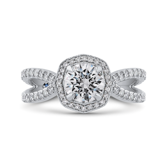 Split Shank Round Diamond Halo Engagement Ring in 14K White Gold (Semi-Mount)