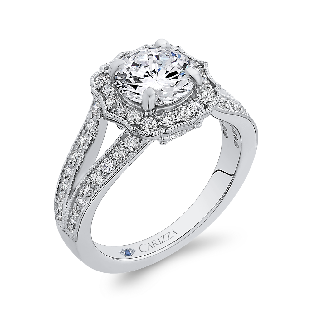 Split Shank Diamond Halo Engagement Ring in 14K White Gold (Semi-Mount)