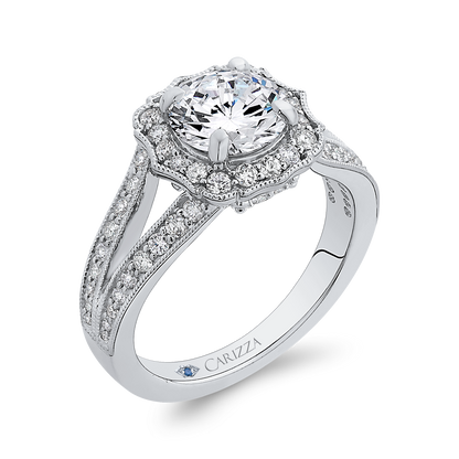 Split Shank Diamond Halo Engagement Ring in 14K White Gold (Semi-Mount)