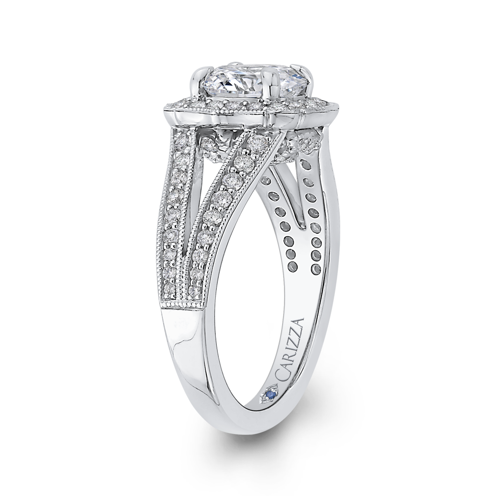 Split Shank Diamond Halo Engagement Ring in 14K White Gold (Semi-Mount)