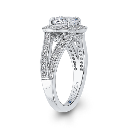 Split Shank Diamond Halo Engagement Ring in 14K White Gold (Semi-Mount)