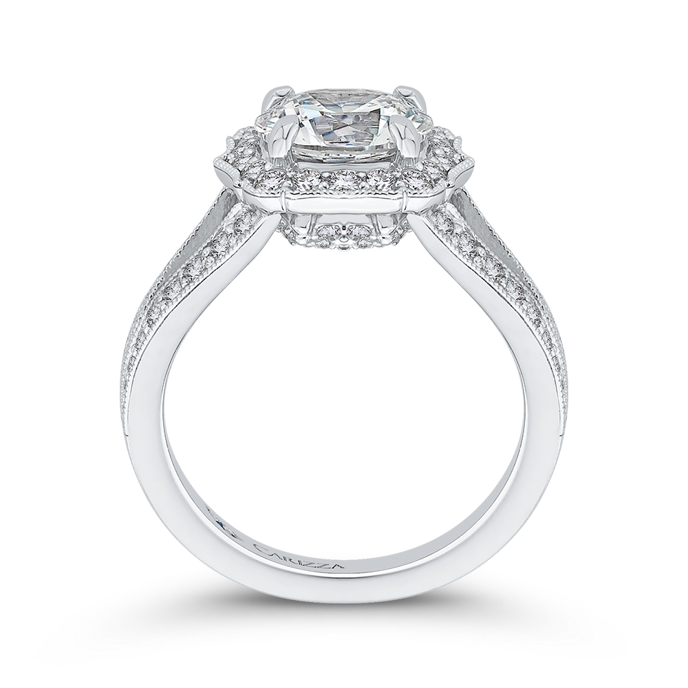 Split Shank Diamond Halo Engagement Ring in 14K White Gold (Semi-Mount)