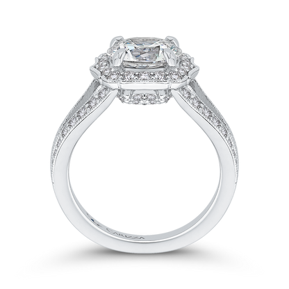 Split Shank Diamond Halo Engagement Ring in 14K White Gold (Semi-Mount)