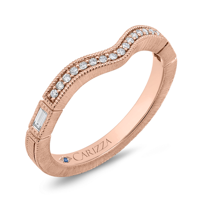 Round and Baguette Cut Diamond Wedding Band in 14K Rose Gold