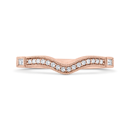 Round and Baguette Cut Diamond Wedding Band in 14K Rose Gold