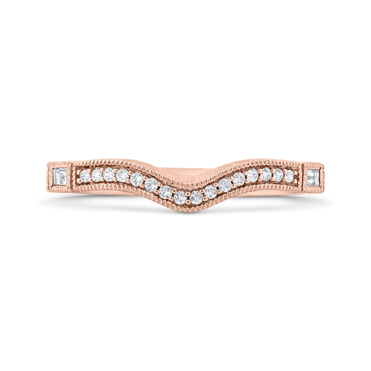Round and Baguette Cut Diamond Wedding Band in 14K Rose Gold