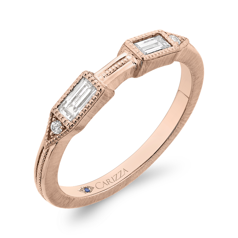 Round and Baguette Cut Diamond Wedding Band in 14K Rose Gold