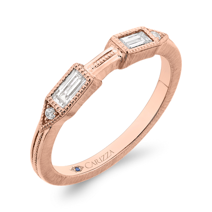 Round and Baguette Cut Diamond Wedding Band in 14K Rose Gold