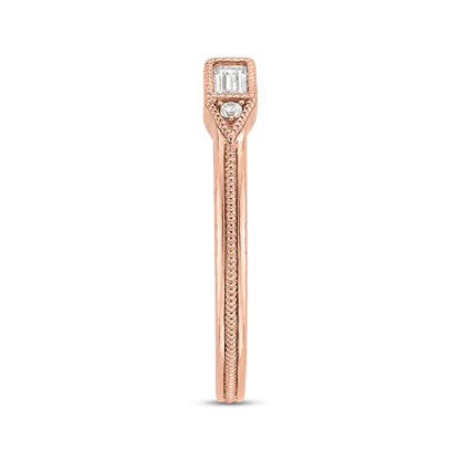 Round and Baguette Cut Diamond Wedding Band in 14K Rose Gold