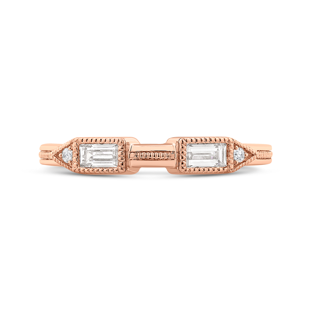 Round and Baguette Cut Diamond Wedding Band in 14K Rose Gold