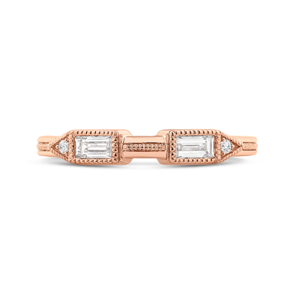 Round and Baguette Cut Diamond Wedding Band in 14K Rose Gold