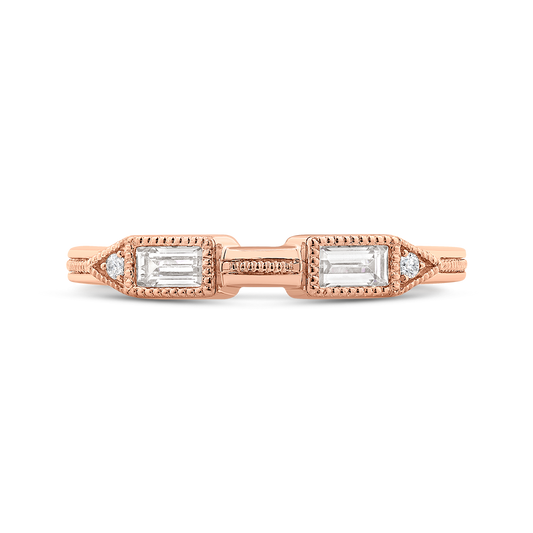 Round and Baguette Cut Diamond Wedding Band in 14K Rose Gold