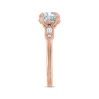 Round and Baguette Cut Diamond Engagement Ring in 14K Rose Gold (Semi-Mount)