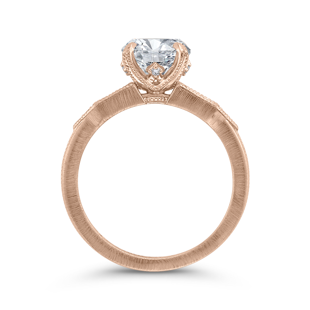 Round and Baguette Cut Diamond Engagement Ring in 14K Rose Gold (Semi-Mount)